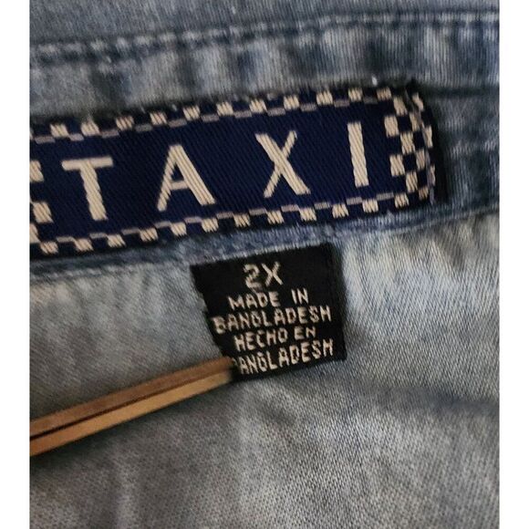 Taxi Shirt Dress Denim Jean Roll Tab Sleeve Womens 2XL Blue Raw Hem - Picture 9 of 11